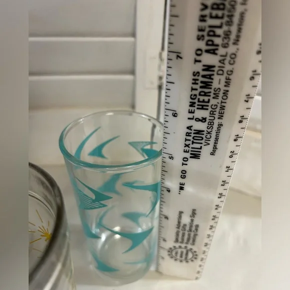 3 Vintage 50s 60s atomic drink glass Starburst Boomerang Teal Red Yellow MCM - Picture 15 of 16